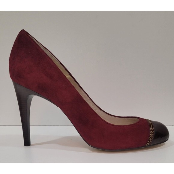 Michael Kors Burgundy Suede Patent Leather Detail Cap Toe Pressley Pump Sz. 9.5M - Picture 3 of 6